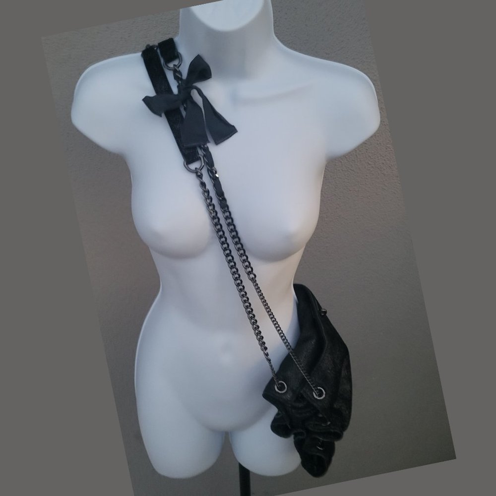 J Crew Suede Crossbody/Shoulder Purse w/ Chain Straps + Bow Tie Accents